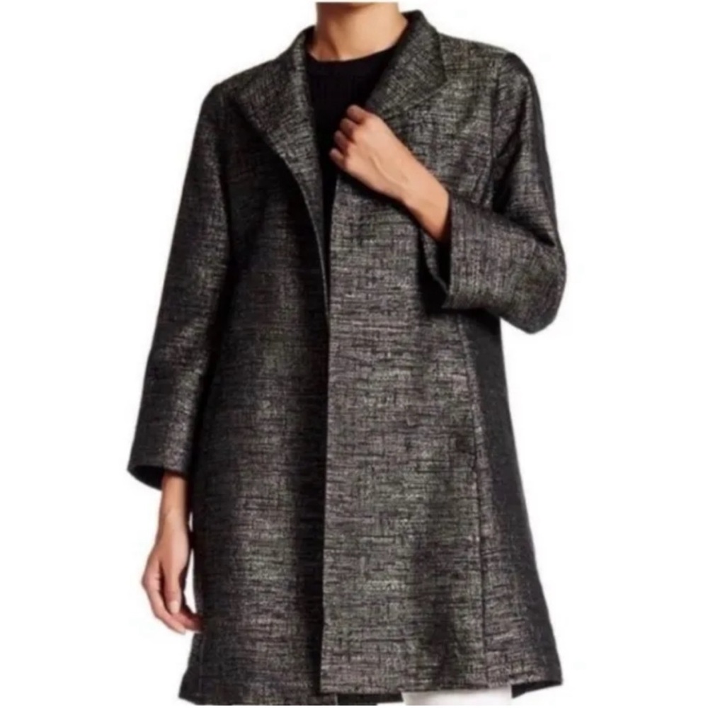 Eileen Fisher Metallic Charcoal Open Front Coat